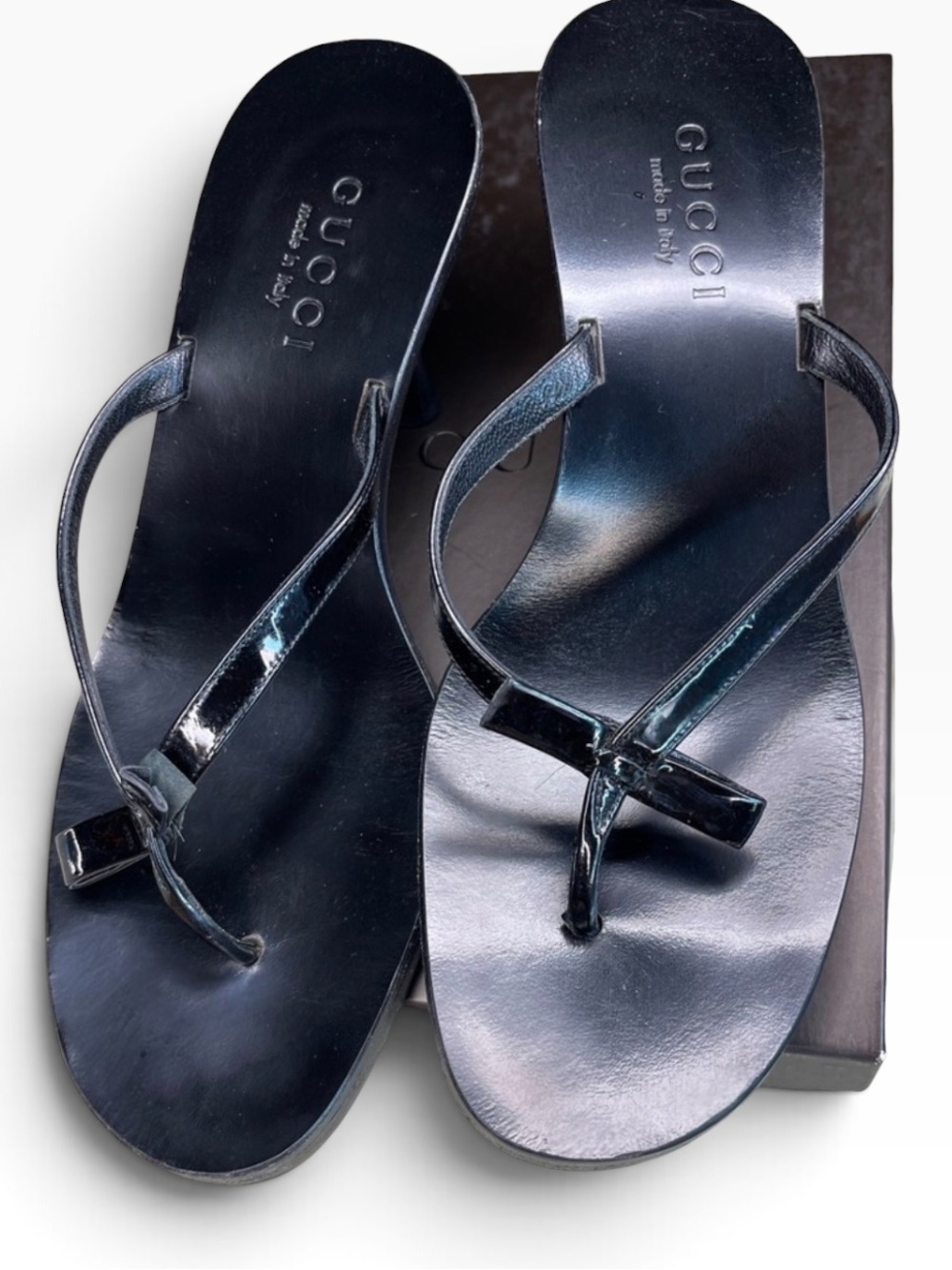 Auth Gucci Black Leather Bow Thong kitten Heel sandal Y2K 90s in Box  7.5 - Picture 2 of 8